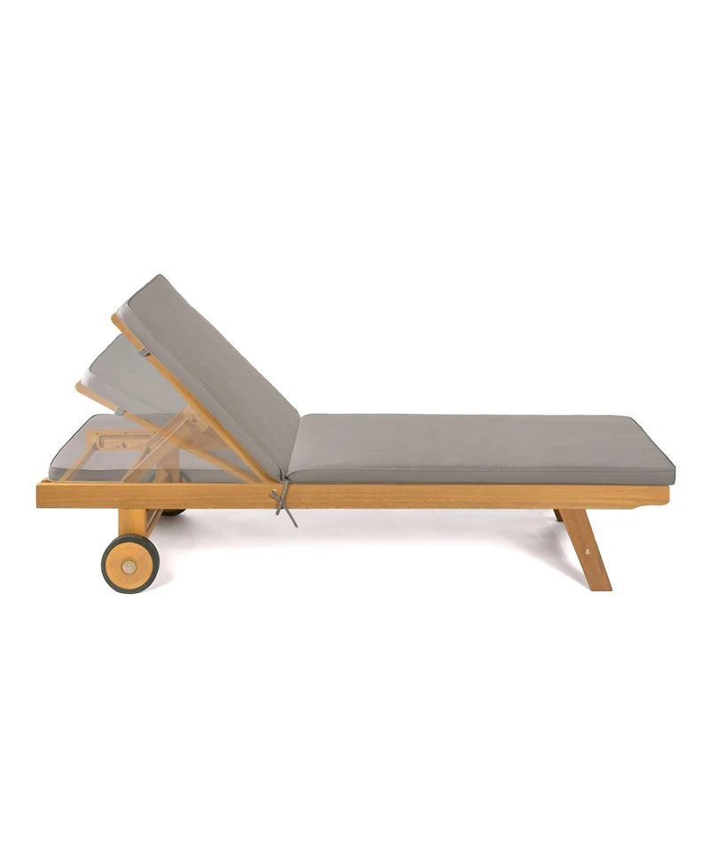 Jonathan Y Mallorca Modern Classic Adjustable Acacia Wood Chaise Outdoor Lounge Chair with Cushion & Wheels