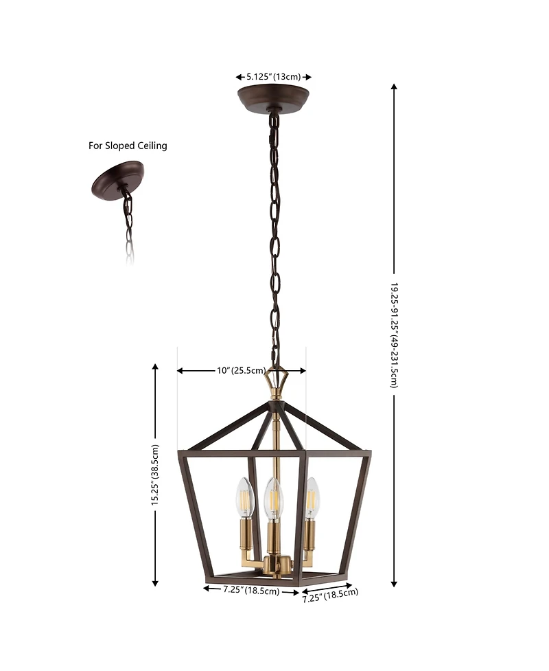 Jonathan Y Ojai 10" 3-Light Iron Classic Modern Lantern Led Pendant, Oil Rubbed Bronze/Brass Gold