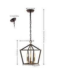 Jonathan Y Ojai 10" 3-Light Iron Classic Modern Lantern Led Pendant, Oil Rubbed Bronze/Brass Gold