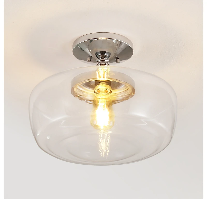 Jonathan Y Marfa 14" Glass/Iron Farmhouse Modern Led Flush Mount, Nickel