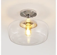 Jonathan Y Marfa 14" Glass/Iron Farmhouse Modern Led Flush Mount, Nickel