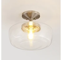 Jonathan Y Marfa 14" Glass/Iron Farmhouse Modern Led Flush Mount, Nickel