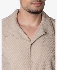 Spring + Mercer Men's Casual Textured Camp Collar Short Sleeve Button-Up Shirt