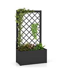 Skonyon 44 Inch Metal Raised Garden Bed with Trellis-Black
