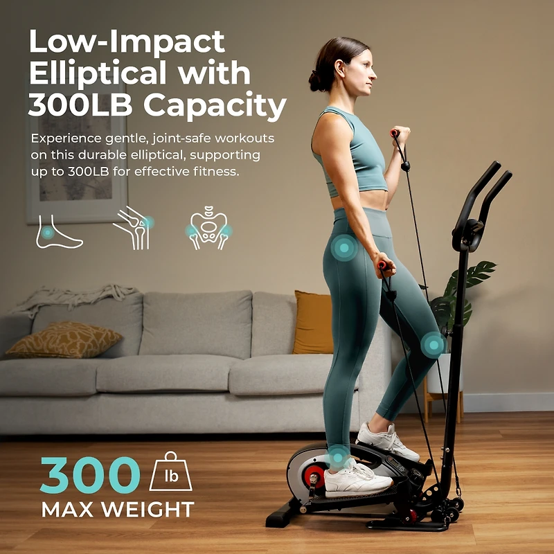 Sunny Health & Fitness Smart Compact Elliptical Cross Trainer with Handlebar and Exercise Bands, Magnetic Resistance, Bluetooth & SunnyFit App Connect
