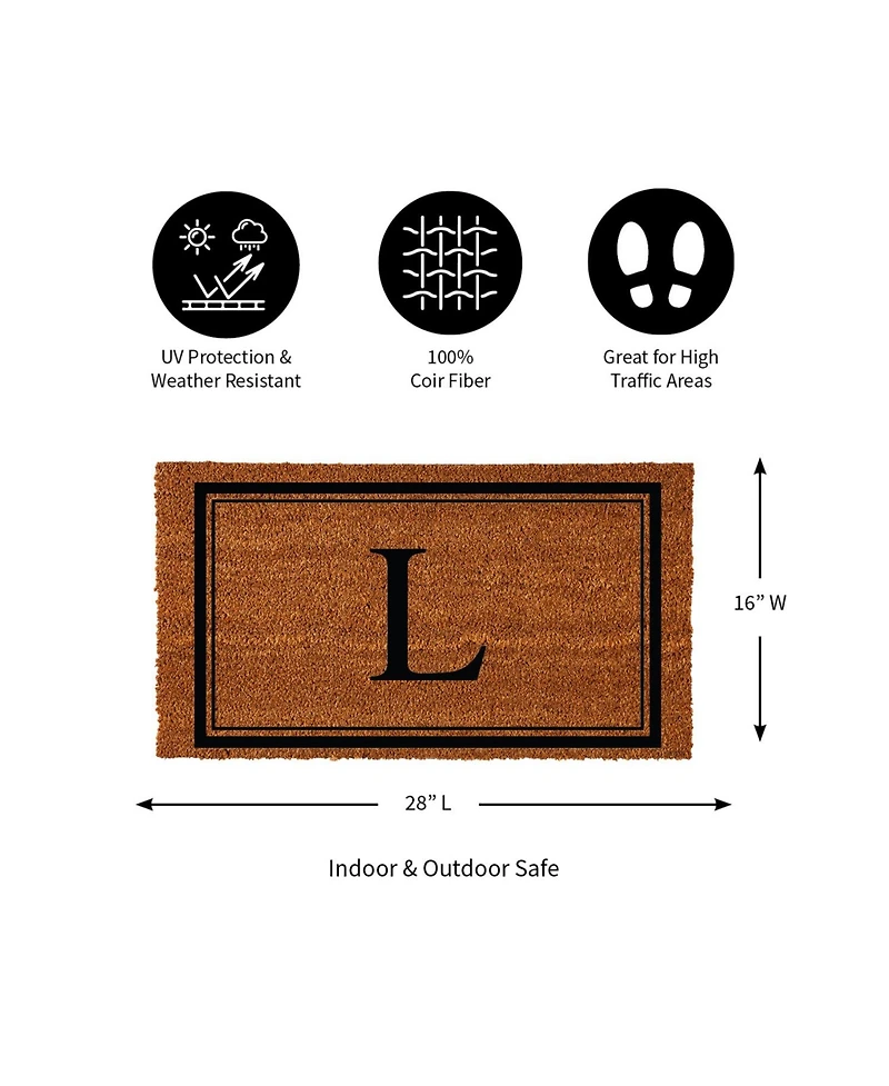 Evergreen Monogram Indoor Outdoor 100% Natural Coir Doormat 28" x 16" | Letter "L"