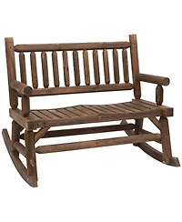 Walnut Log Rocking Loveseat for Outdoor Living