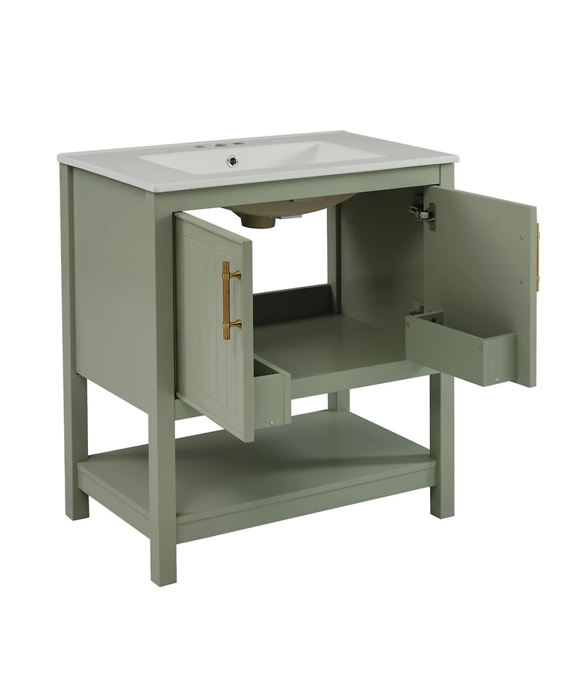Streamdale 30-Inch Green Vanity with Sink and Storage