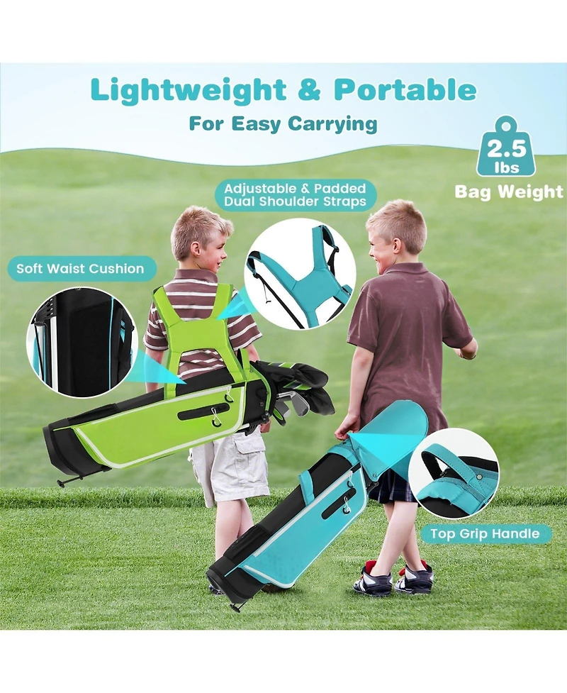 Junior Complete Golf Club Set with Stand Bag Rain Hood-Blue