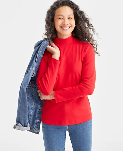 Style & Co Petite Mock-Neck Cotton Long-Sleeve T-Shirt, Created for Macy's