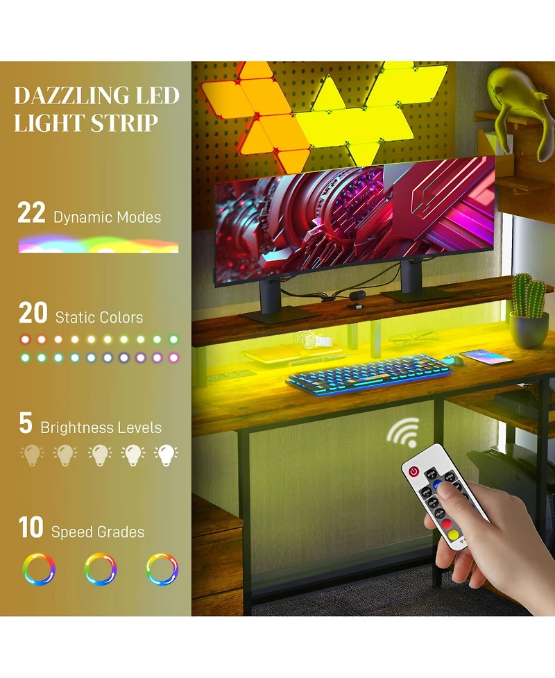 Multifunctional Desk with Led Lights, Storage & Usb Ports