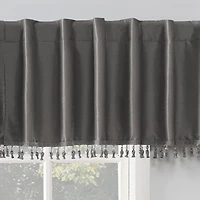 Evelina Faux Dupioni Silk Beaded Tassels Thermal Extreme 100% Blackout Back Tab Curtain Valance