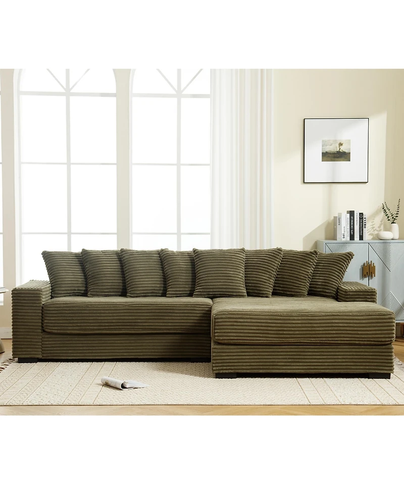 Streamdale Green Oversized Corduroy L-Shaped Chaise Daybed Sofa (8 Pillows)