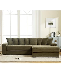 Streamdale Green Oversized Corduroy L-Shaped Chaise Daybed Sofa (8 Pillows)