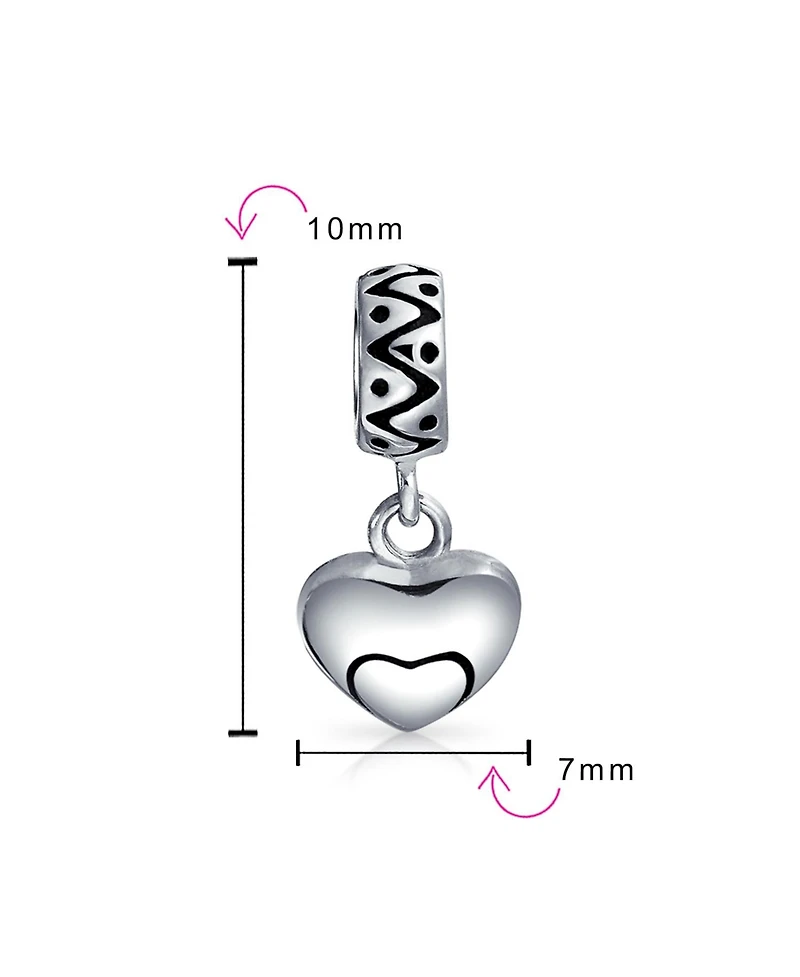Bling Jewelry Swirl Detail Double Heart Shape Dangle Charm Bead Oxidized Sterling Silver Fits European Bracelet