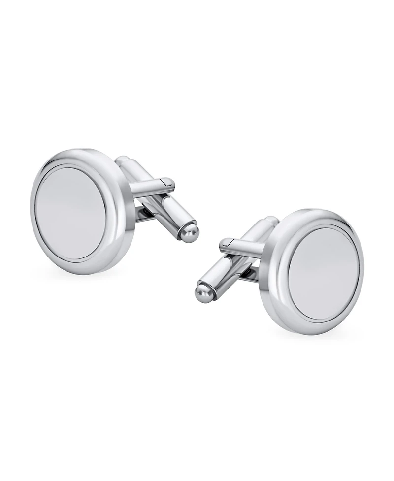 Bling Jewelry Classic Monogram Initial Solid Round Circle Stainless Steel Shirt Cufflinks Cuff Links Executive Gift Hinge Bullet Back