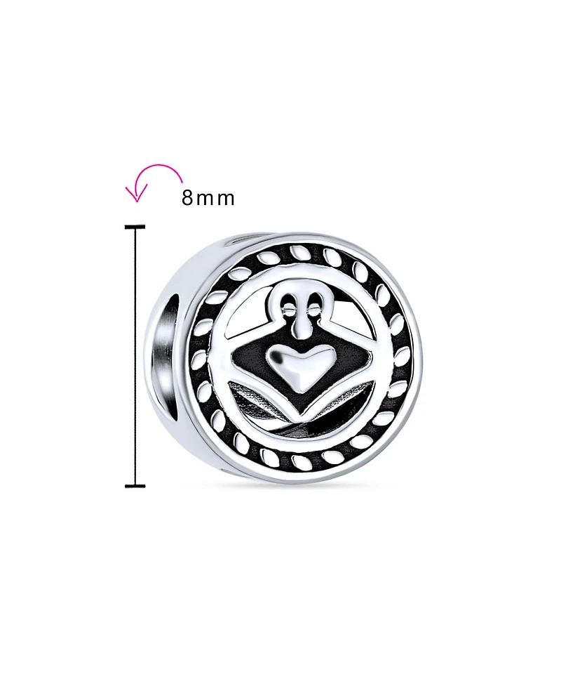 Bling Jewelry Bff Round Friendship Irish Celtic Claddagh Bead Charm Oxidized Sterling Silver