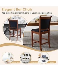 Sugift Upholstered Counter Stool Set of 2 with Solid Rubber Wood Frame-Brown