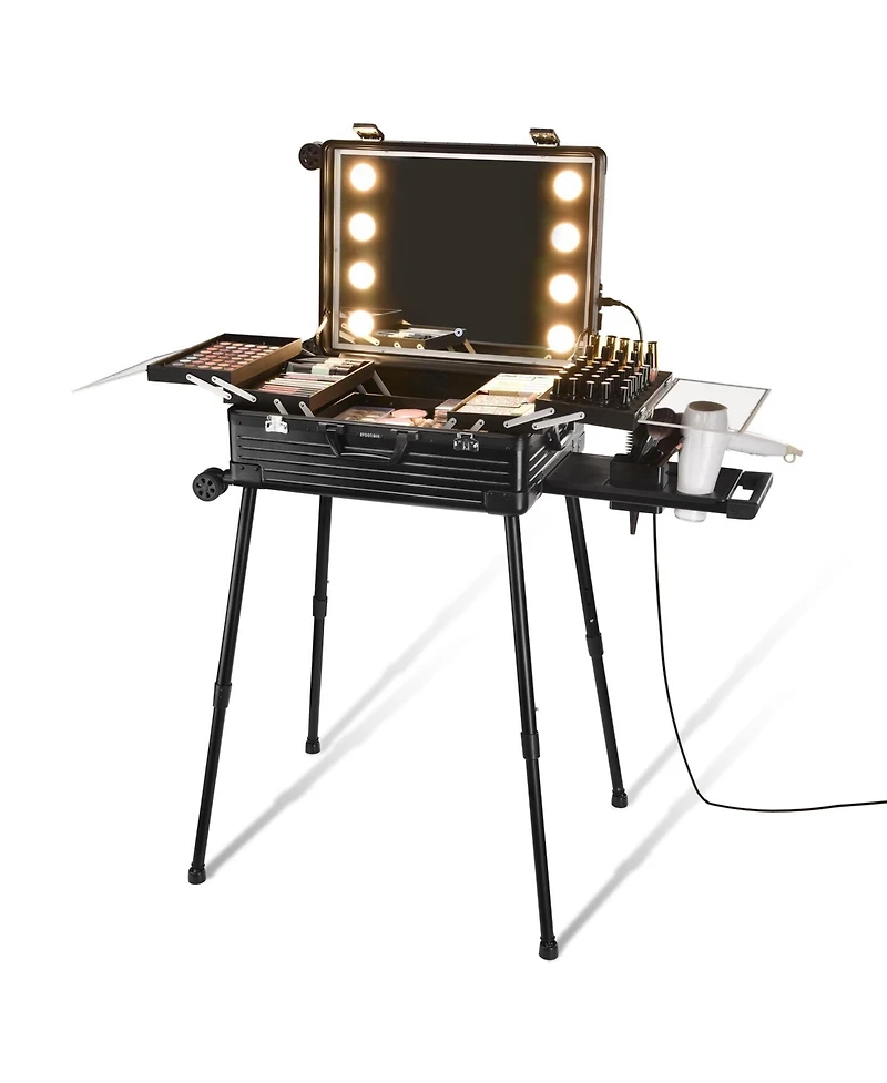 Byootique Rolling Makeup Case 24 Inch Led Lighted Mirror Cosmetic Travel Trolley