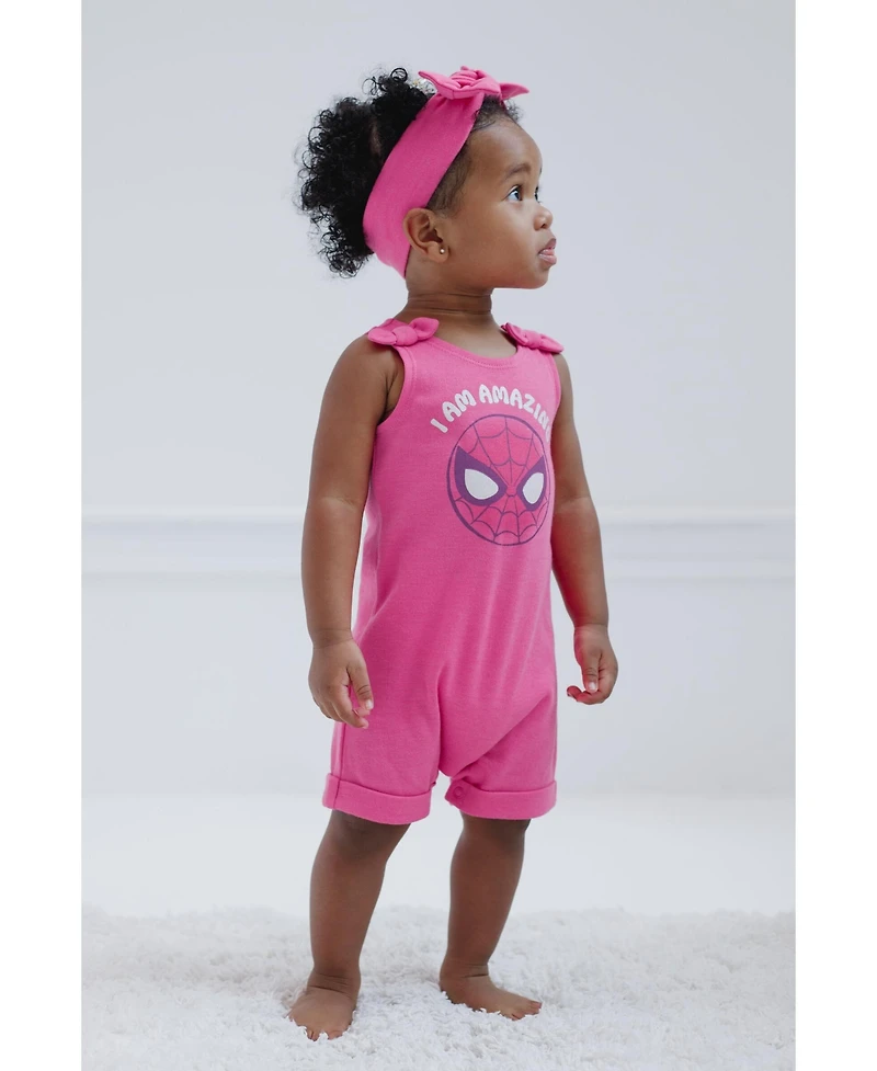 Avengers Baby Girls Marvel Spider-Man French Terry Romper and Headband Newborn to