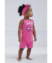 Avengers Baby Girls Marvel Spider-Man French Terry Romper and Headband Newborn to