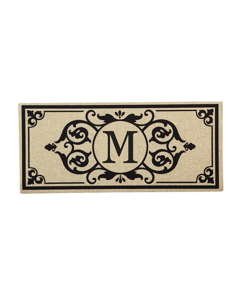 Evergreen Cambridge Letter M Monogram Burlap Sassafras Indoor Outdoor Switch Doormat1'10"x10"Brown