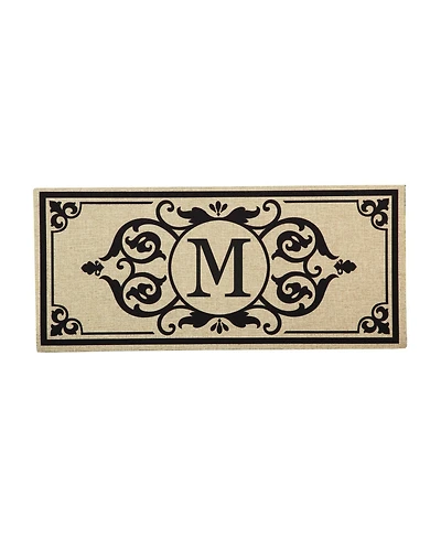 Evergreen Cambridge Letter M Monogram Burlap Sassafras Indoor Outdoor Switch Doormat1'10"x10"Brown