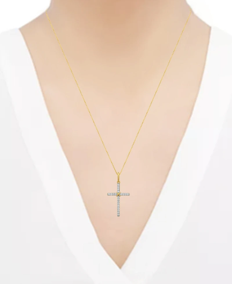 Diamond Cross Pendant Necklace (1/10 ct. t.w.) in 14k Gold, 16" + 2" extender