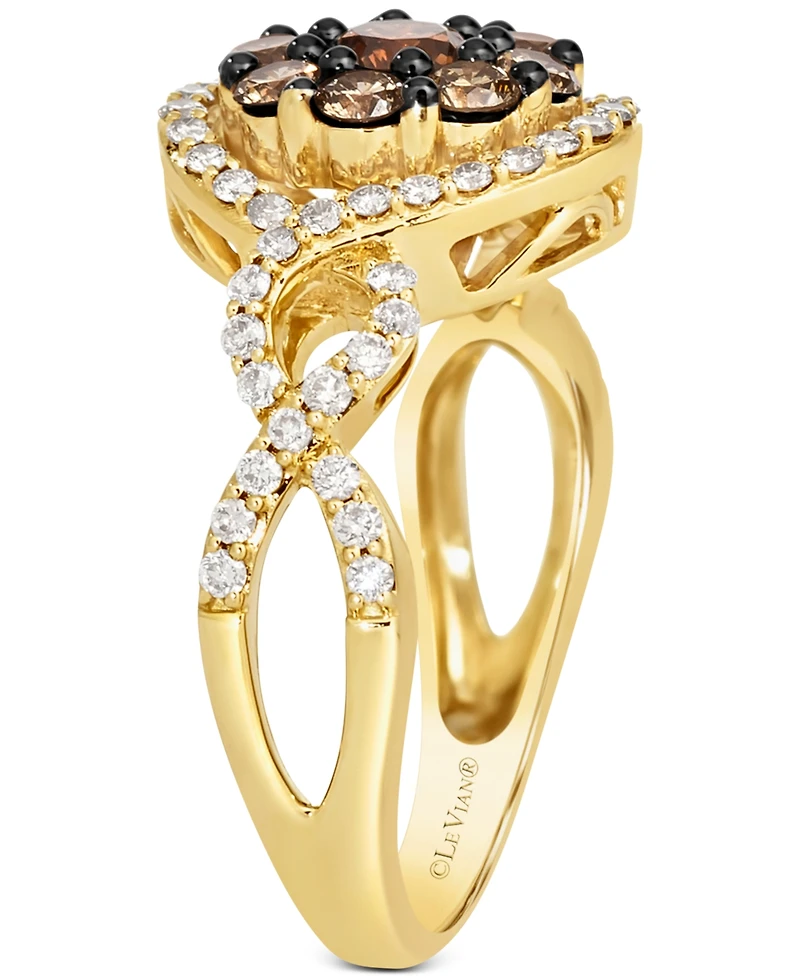 Le Vian Chocolate Diamond & Nude Diamond Halo Cluster Twist Ring (1-1/20 ct. t.w.) in 14k Gold