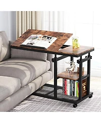 Tribesigns Height Adjustable C Table with Wheels, Mobile Couch Snack Side Table with Tiltable Drawing Board, Sofa Bedside Laptop Stand C Shaped Tv Tra