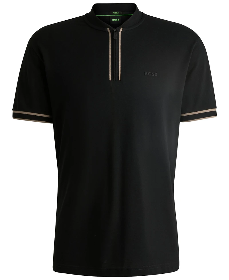 Boss by Hugo Men's Cotton-Pique Zip-Neck Polo
