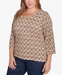 Hearts Of Palm Plus Size Spice It Up Printed 3/4 Sleeve Top
