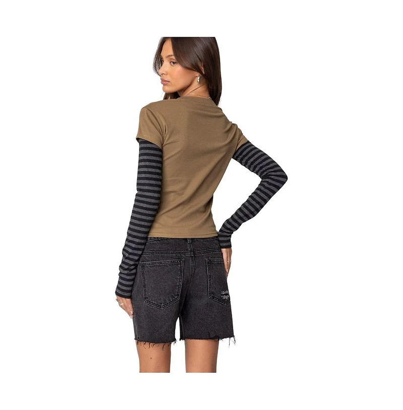 Edikted Womens Eliana Layered Long Sleeve T Shirt
