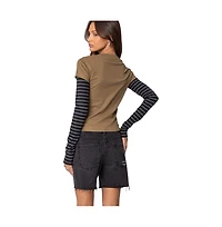 Edikted Womens Eliana Layered Long Sleeve T Shirt
