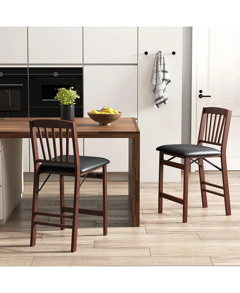 Skonyon Set of 2 Counter Height Chairs Folding Kitchen Island Stool with Padded Seat-Brown