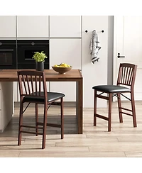 Skonyon Set of 2 Counter Height Chairs Folding Kitchen Island Stool with Padded Seat-Brown
