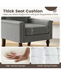 Mid-century Modern Armchair Linen Fabric Upholstered Accent Chair with Cushion-Gray