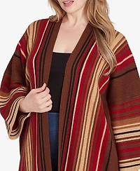Ruby Rd. Plus Size Open Front Multi Stripe Cardigan Duster with Fringe