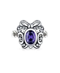 Bling Jewelry Purple Butterfly Cubic Zirconia Bead Purple Cz Charm Oxidized Sterling Silver European Bracelet