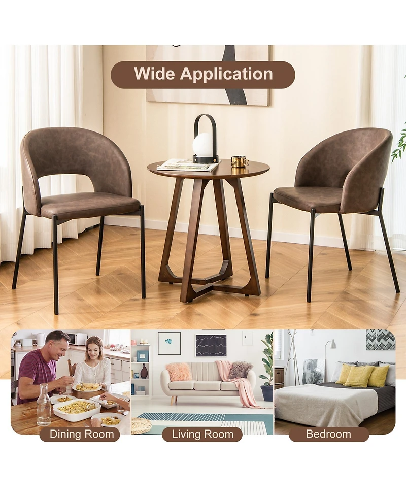 Dining Chair Set of 2 with High-density Sponge Cushion and Pu Leather-Brown