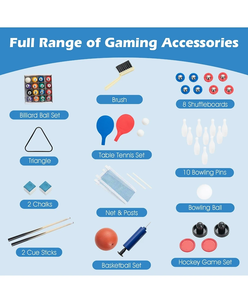 Skonyon 6-In-1 Combo Game Table with Basketball Billiards Ping Pong Hockey Shuffleboard