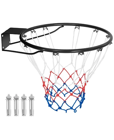 18 Inch Basketball Rim Goal Replacement with All Weather Net and Mounting Hardware-Black