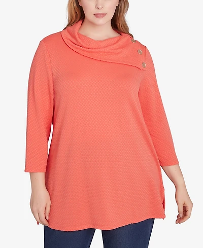 Ruby Rd. Plus Size Split Cowl Neck Solid Textural Knit Top