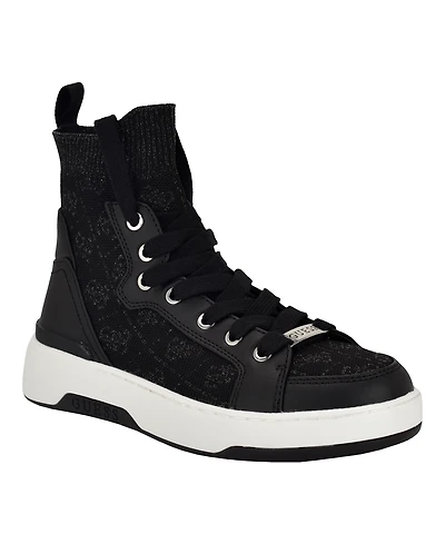 Guess Women's Mannen Knit Hi-Top Lace-Up Fashion Sneakers