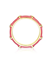 GiGiGirl 14k Yellow Gold Plated with Cubic Zirconia Enamel Bamboo Kids/Teens Stacking Ring