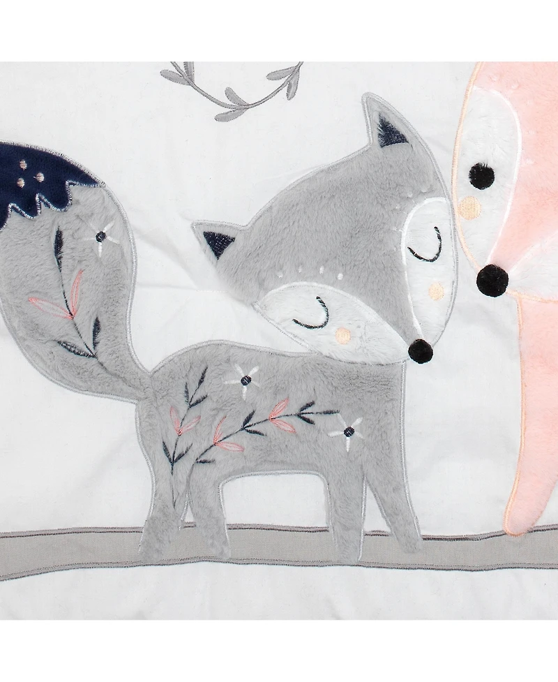 Lambs & Ivy Forever Friends White/Pink/Gray Woodland Fox/Owl 4-Piece Nursery Crib Baby Bedding Set