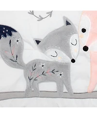 Lambs & Ivy Forever Friends White/Pink/Gray Woodland Fox/Owl 4-Piece Nursery Crib Baby Bedding Set