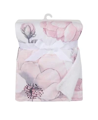 Lambs & Ivy Botanical Baby Watercolor Floral Pink Fleece Baby Blanket