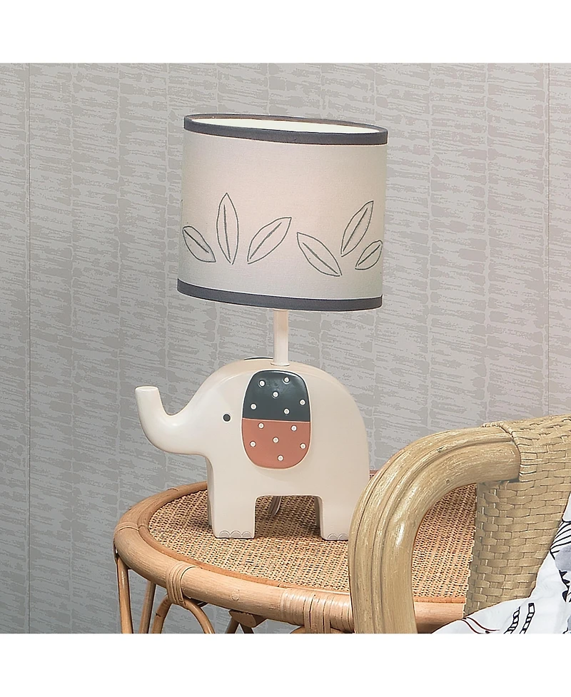 Lambs & Ivy Patchwork Jungle Modern Cream Elephant Lamp With Gray Shade & Bulb