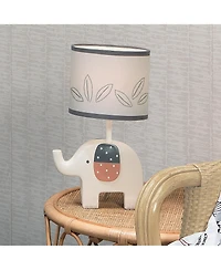 Lambs & Ivy Patchwork Jungle Modern Cream Elephant Lamp With Gray Shade & Bulb